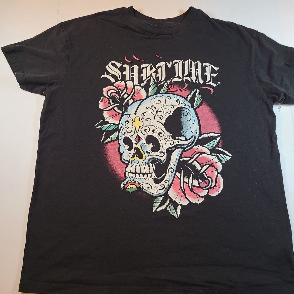 Sublime Skull Roses Graphic T-Shirt Black Short Sleeve Sugar Skull
